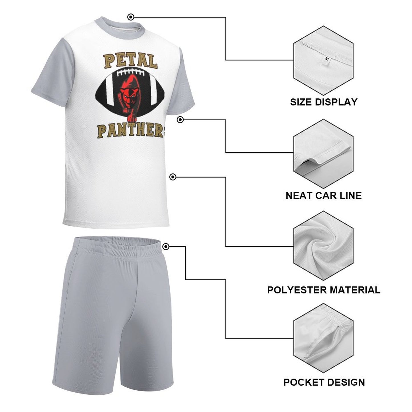 Petal Panther Black Football T-shirt Shorts Set