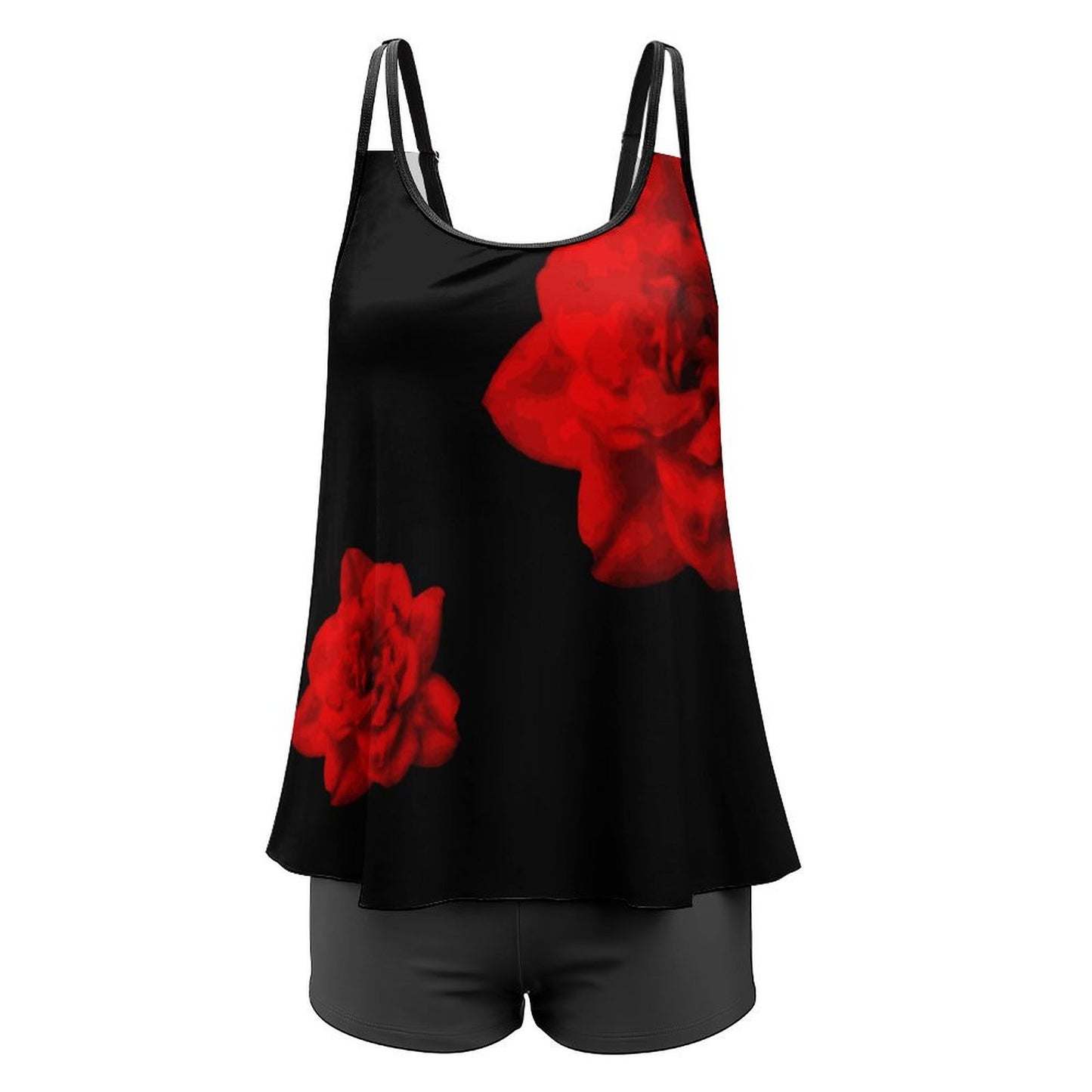 Velvet Red Rose Tankini Two Piece Swimsuits