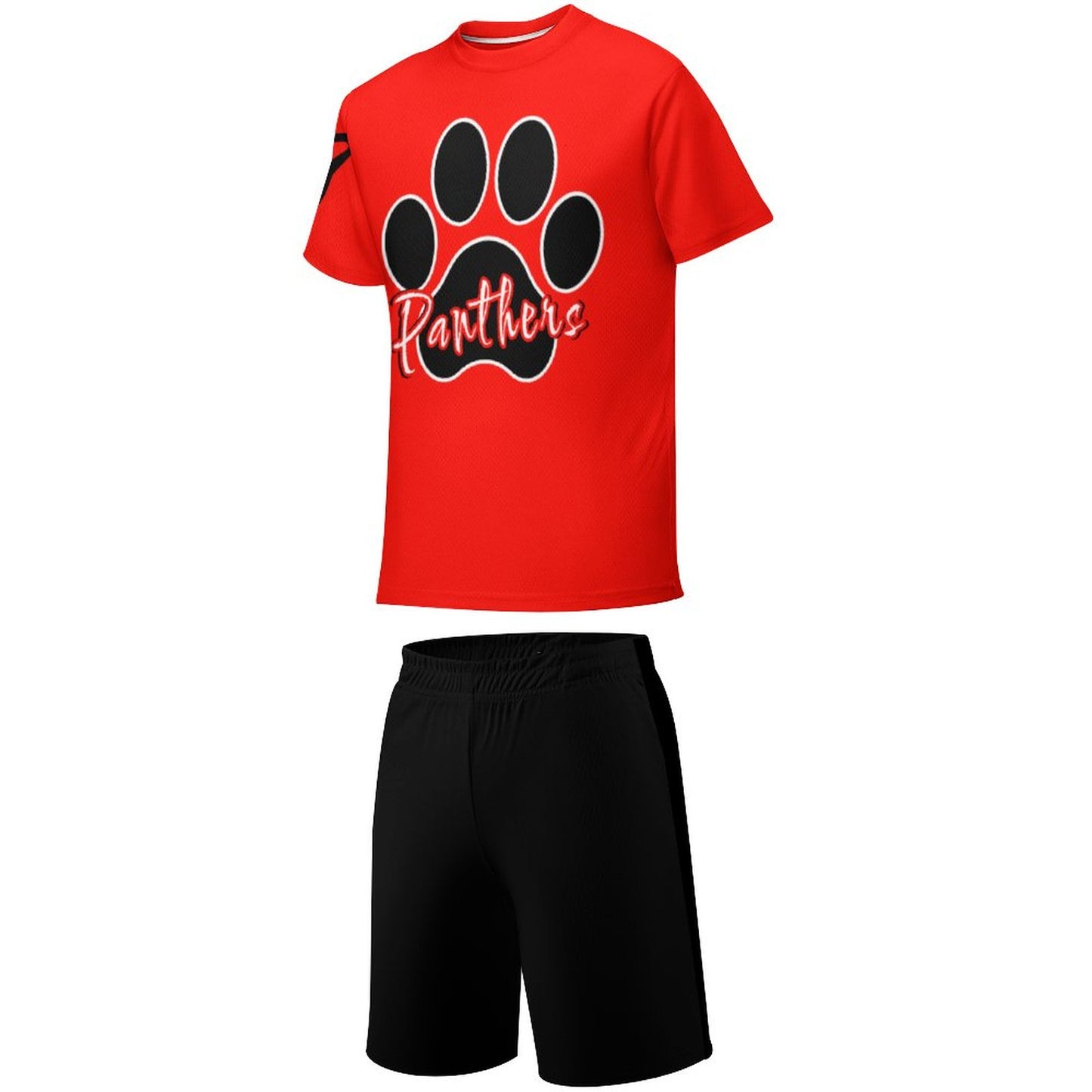 Petal Panther Paw Print T-shirt Shorts Set -Red