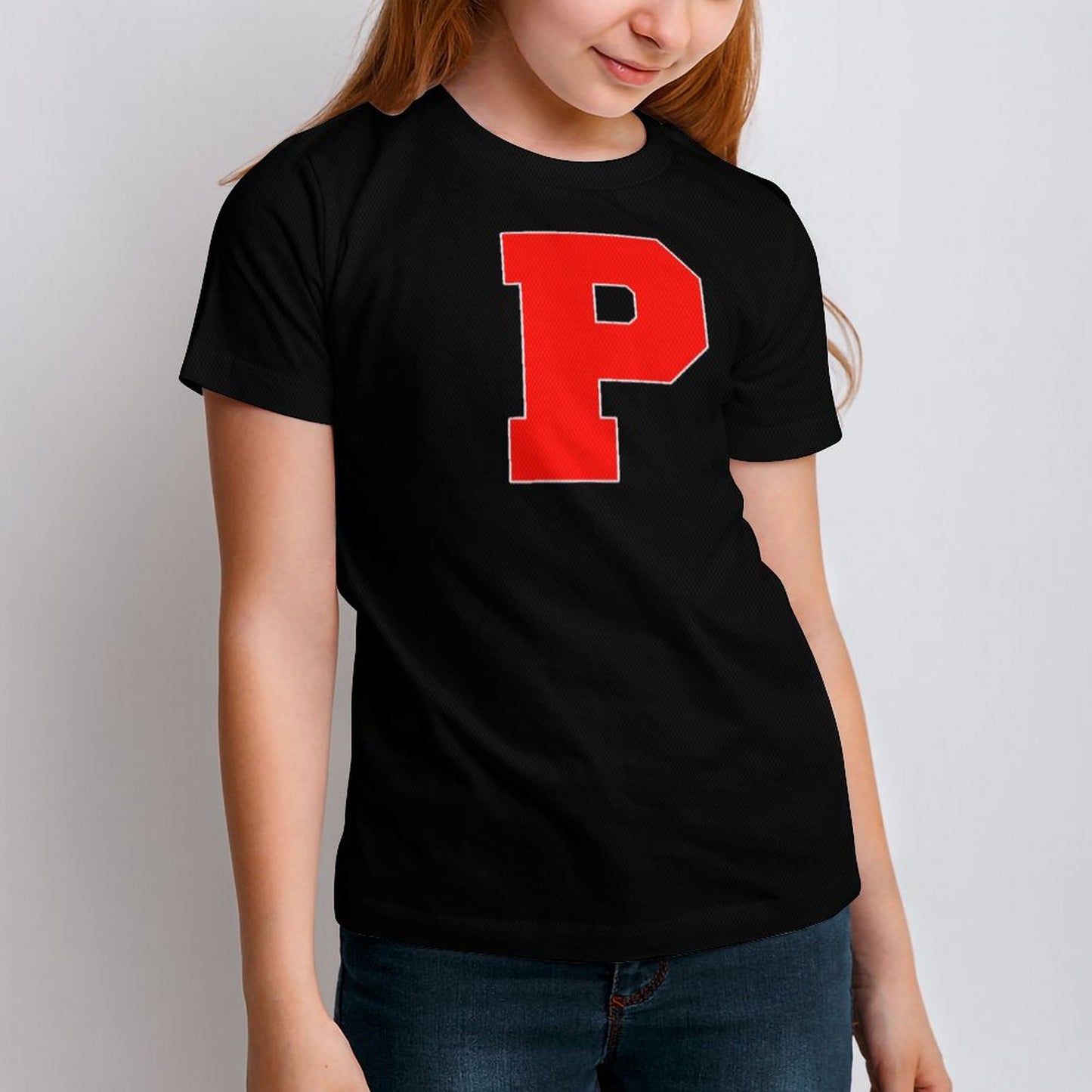 Petal P in Black Short Sleeve Kid's T-Shirt