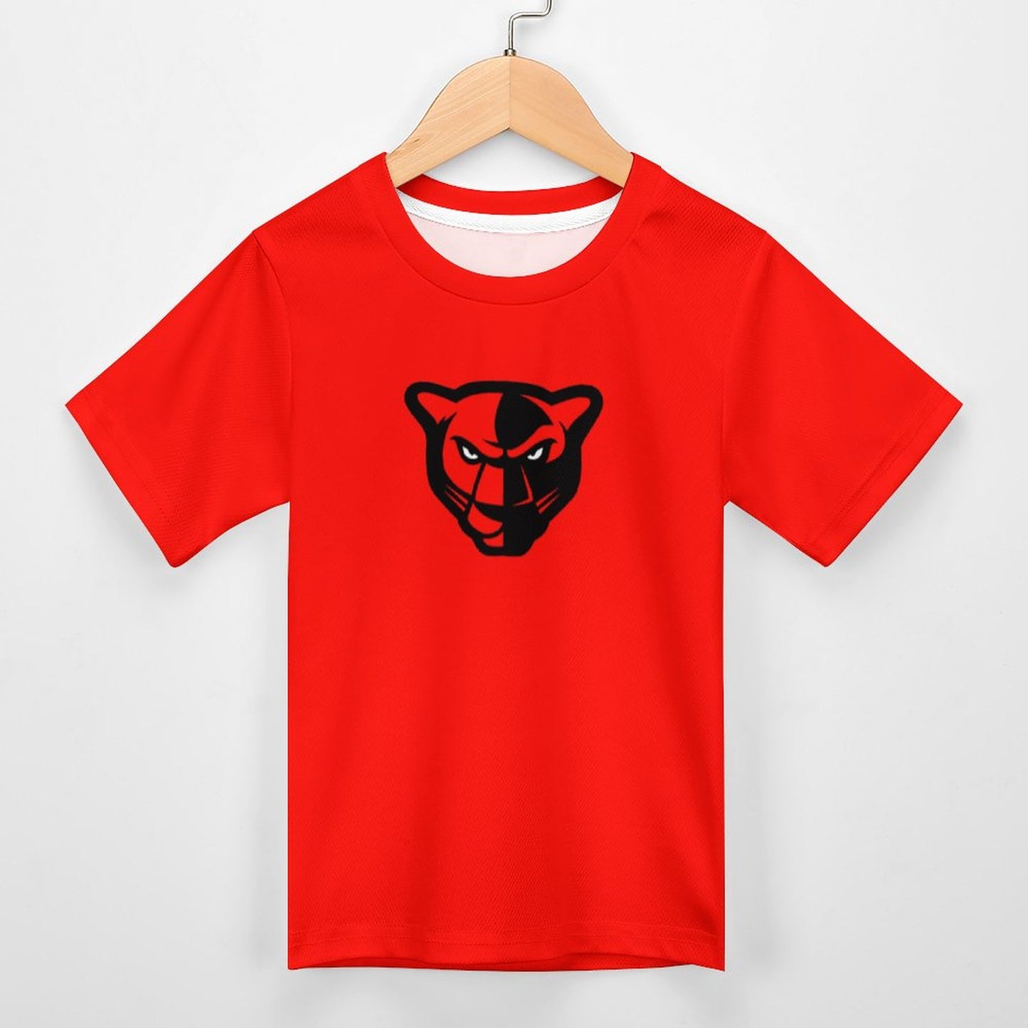 Petal Panther Head Short Sleeve Red Kid's T-Shirt