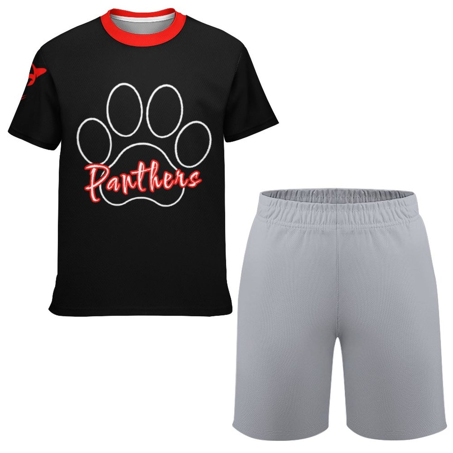 Petal Panther Paw Print T-shirt Shorts Set -Black