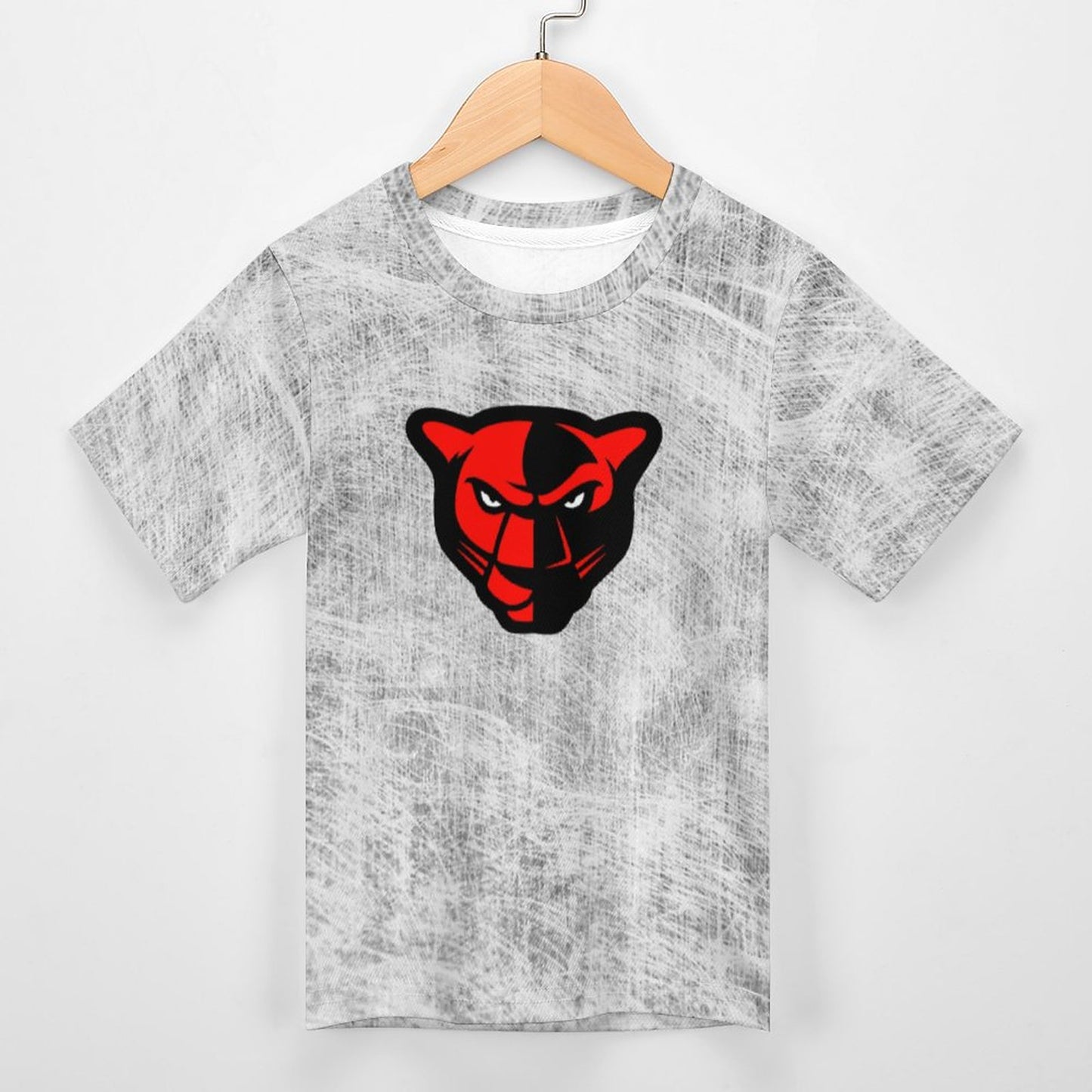 Petal Panther Head Distressed Gray Short Sleeve Kid's T-Shirt