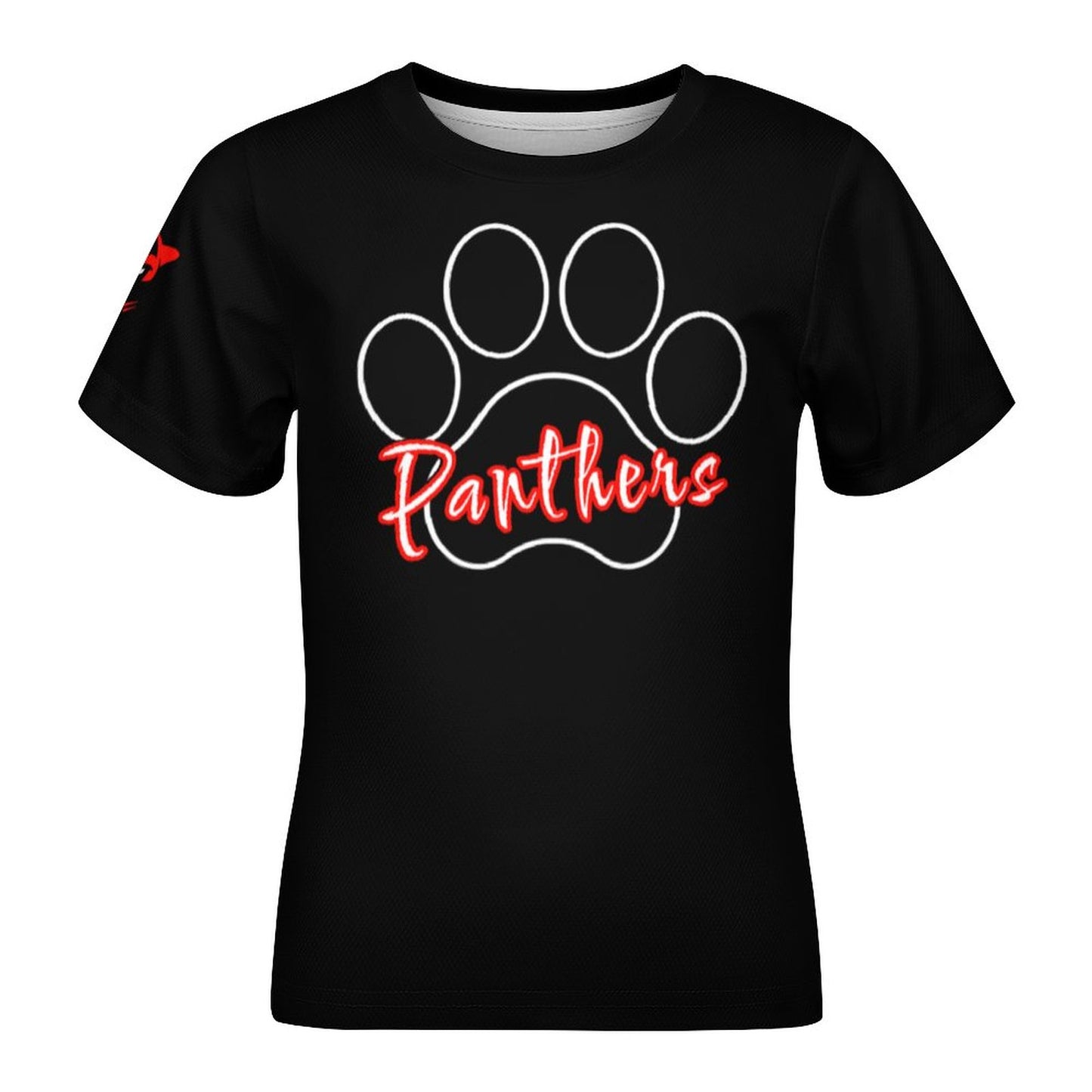 Petal Panther Paw Short Sleeve Kid's T-Shirt -Black