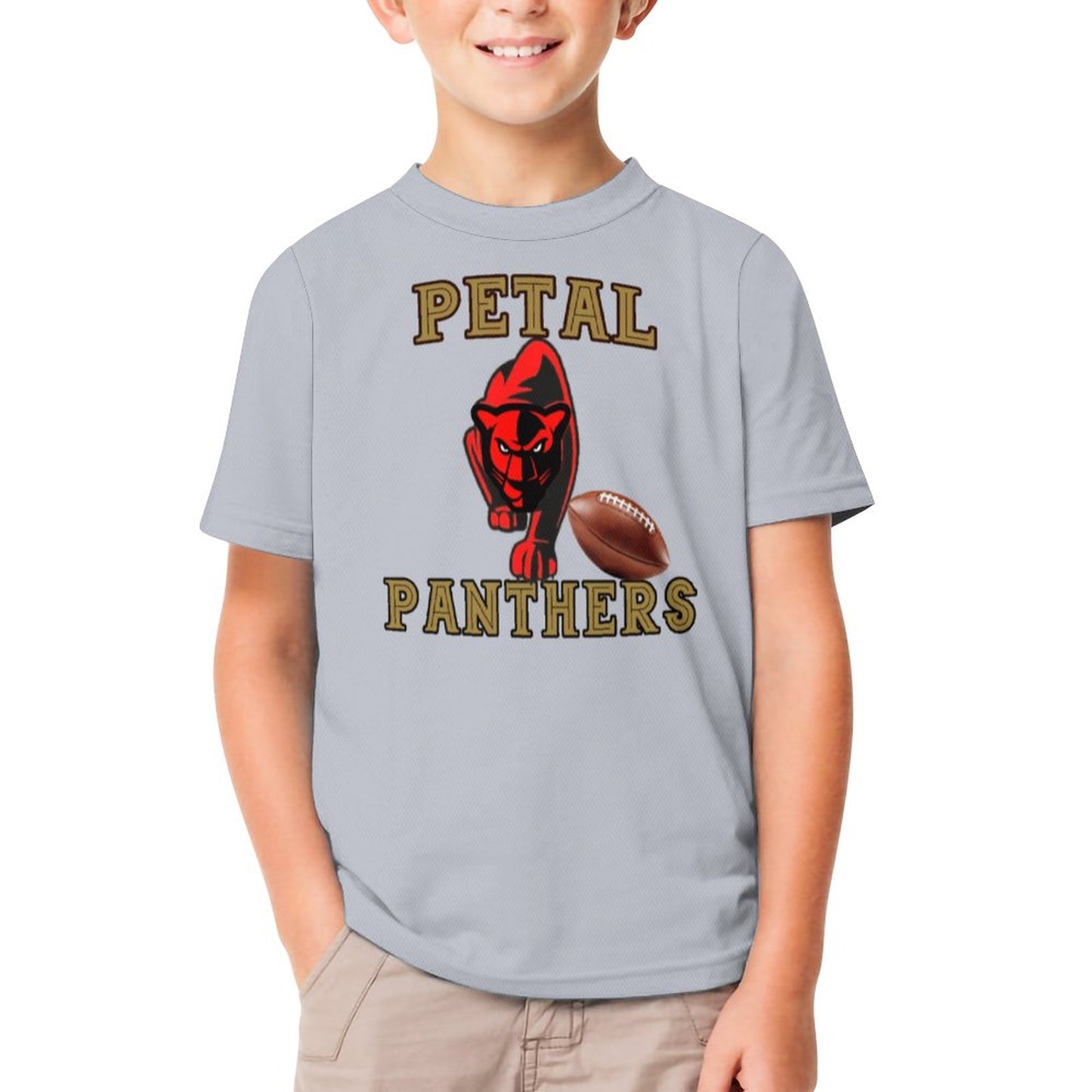 Petal Panther Football Short Sleeve Kid's T-Shirt -Gray