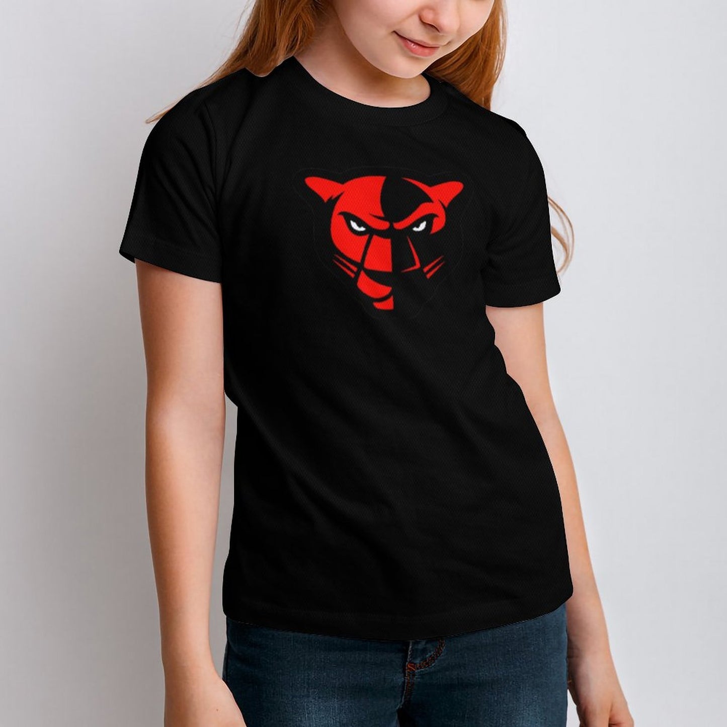 Petal Panther Head Black Short Sleeve Kid's T-Shirt