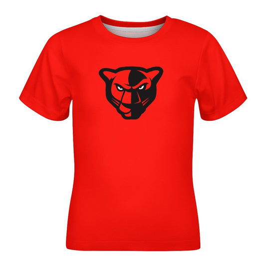 Petal Panther Head Short Sleeve Red Kid's T-Shirt