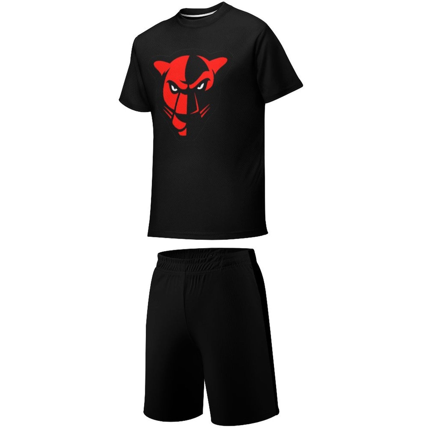 Petal Panther Head Black  T-shirt Shorts Set