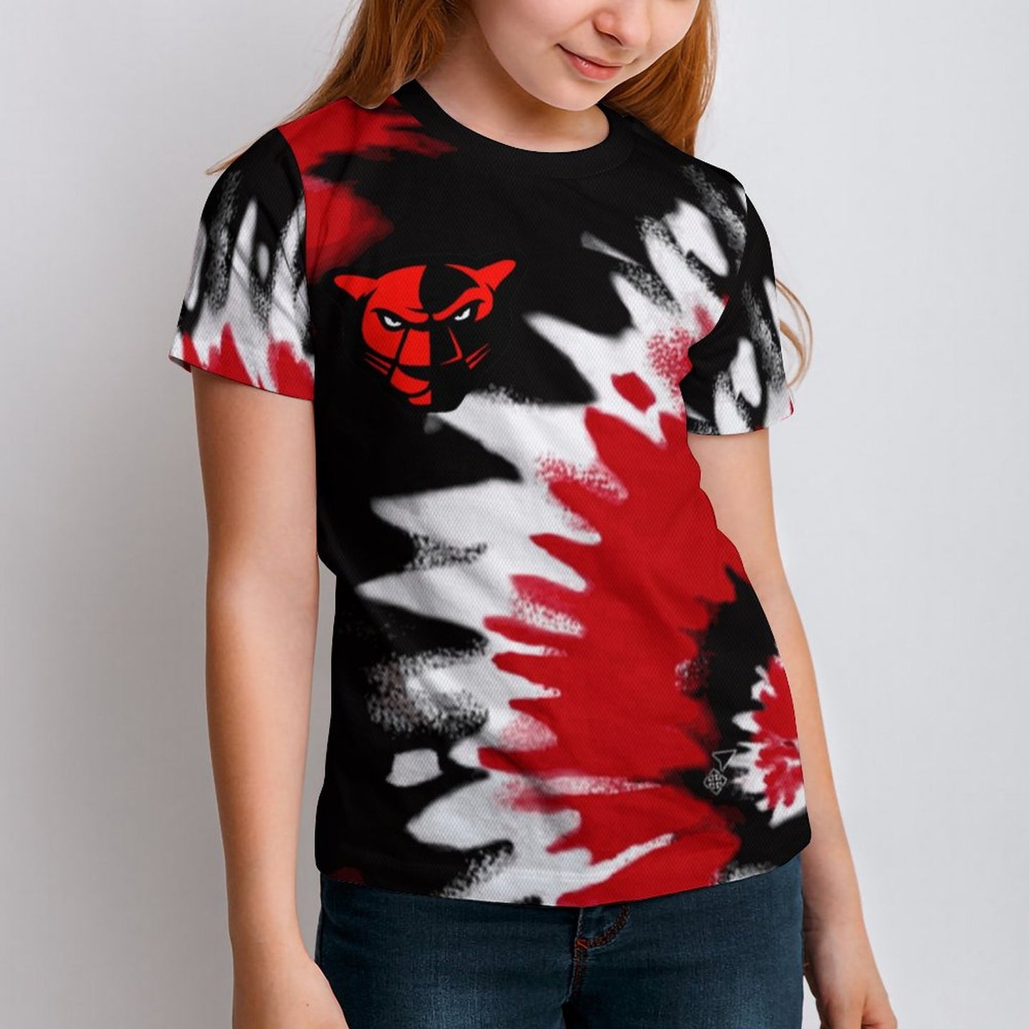 Petal Panther Head Tie Dyed Short Sleeve Kid's T-Shirt