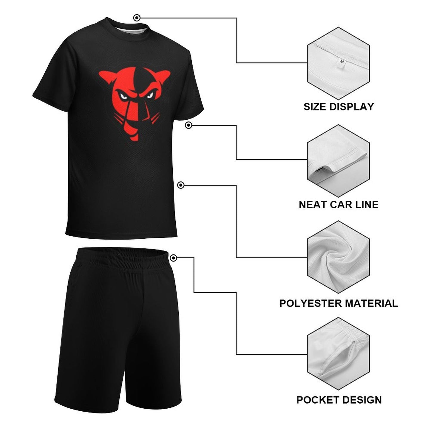 Petal Panther Head Black  T-shirt Shorts Set