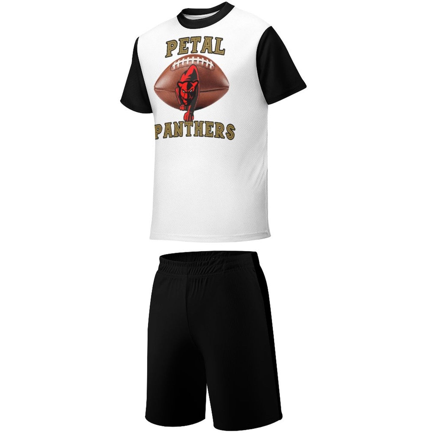 Petal Panther Football T-shirt Shorts Set White and Gray