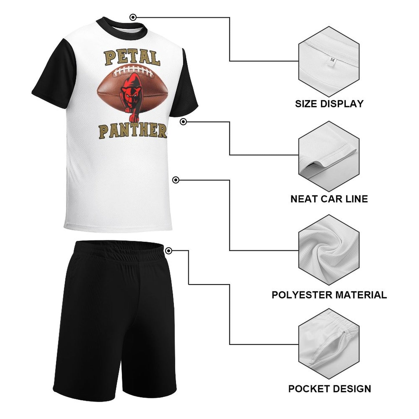 Petal Panther Football T-shirt Shorts Set White and Gray