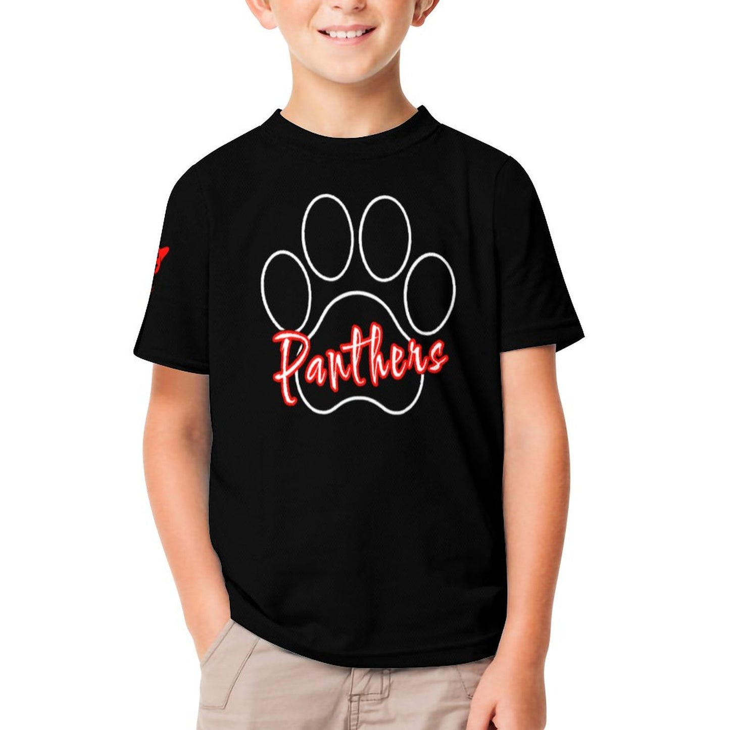 Petal Panther Paw Short Sleeve Kid's T-Shirt -Black