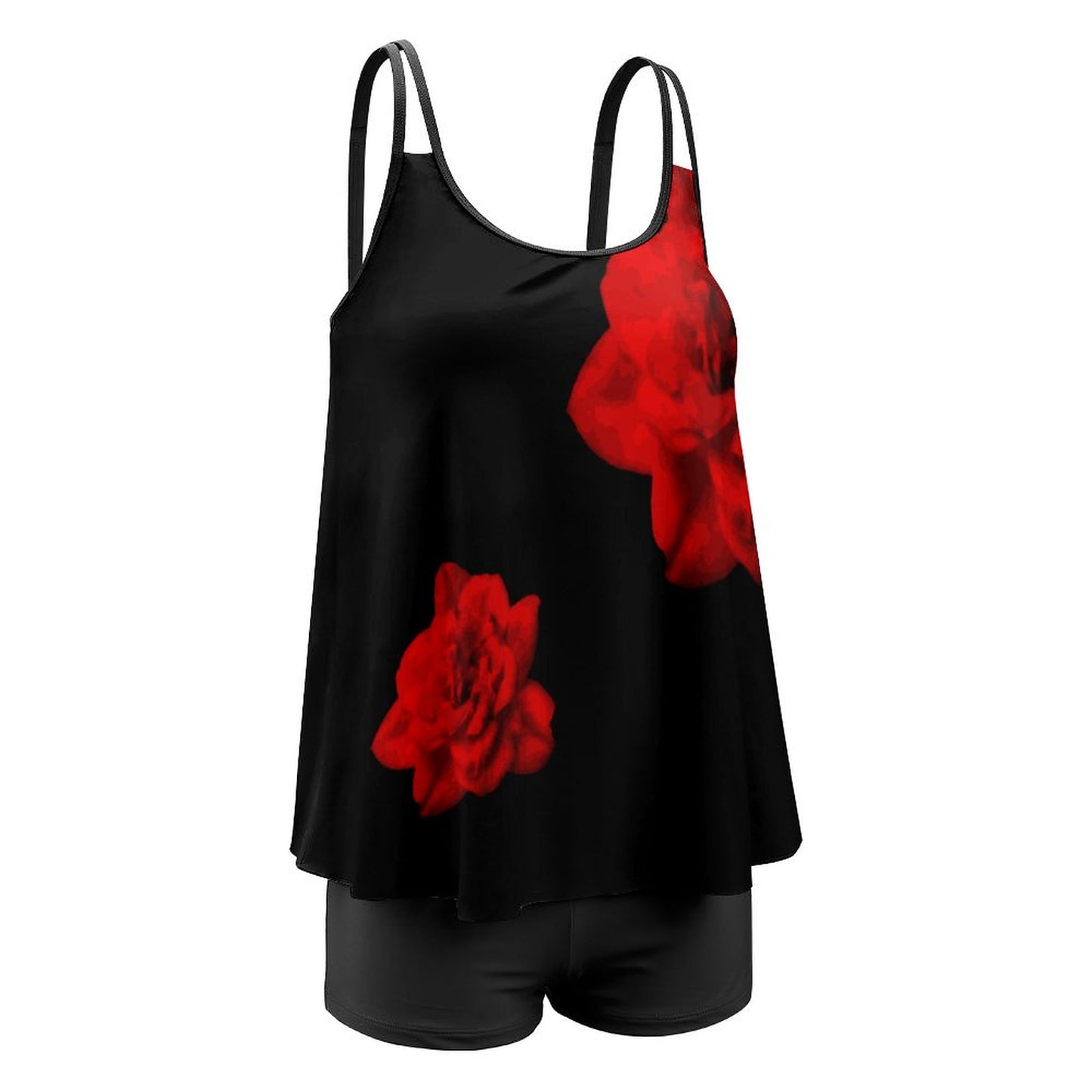 Velvet Red Rose Tankini Two Piece Swimsuits