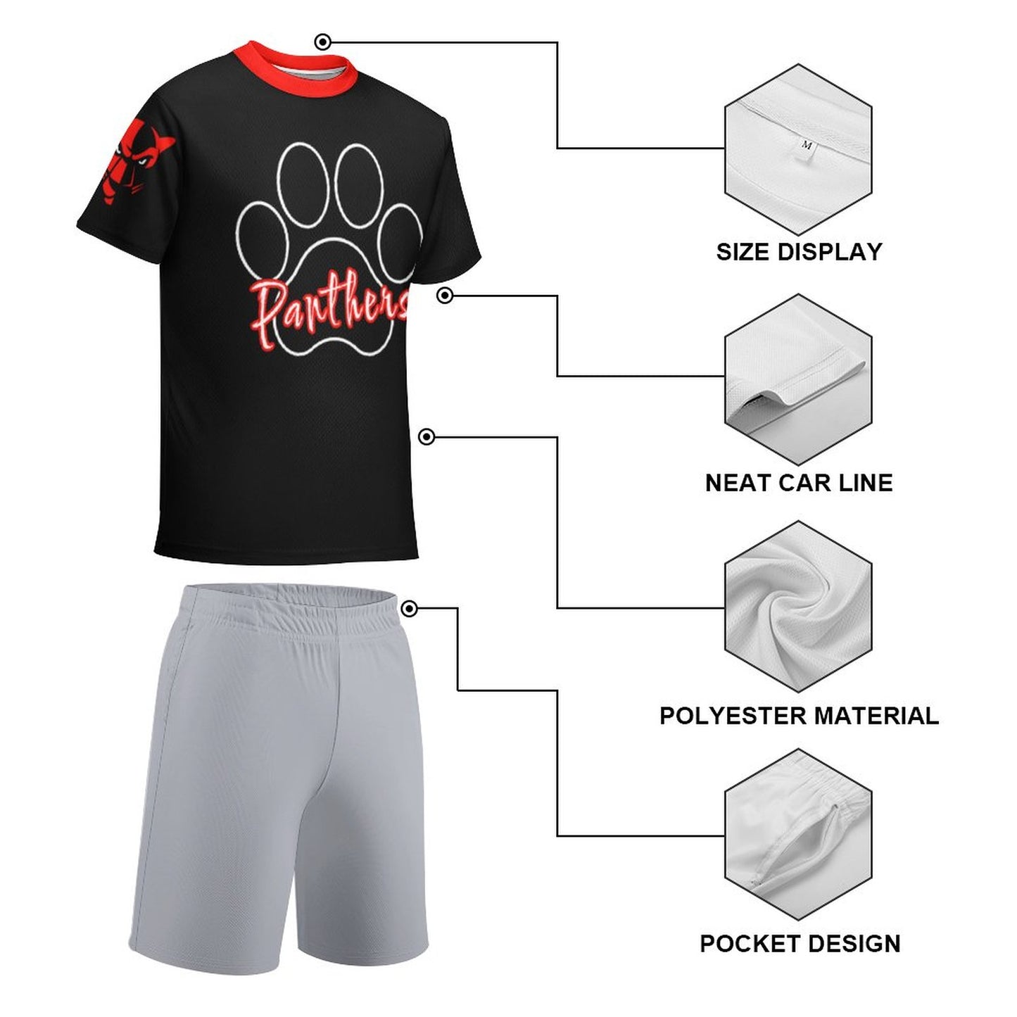 Petal Panther Paw Print T-shirt Shorts Set -Black