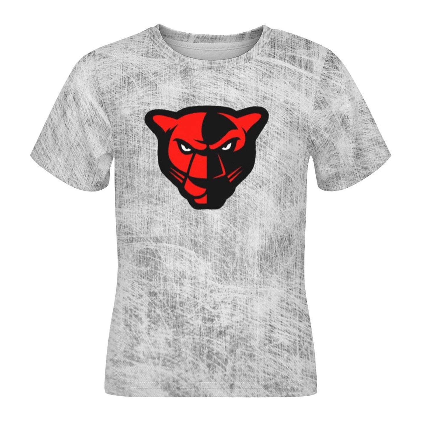 Petal Panther Head Distressed Gray Short Sleeve Kid's T-Shirt