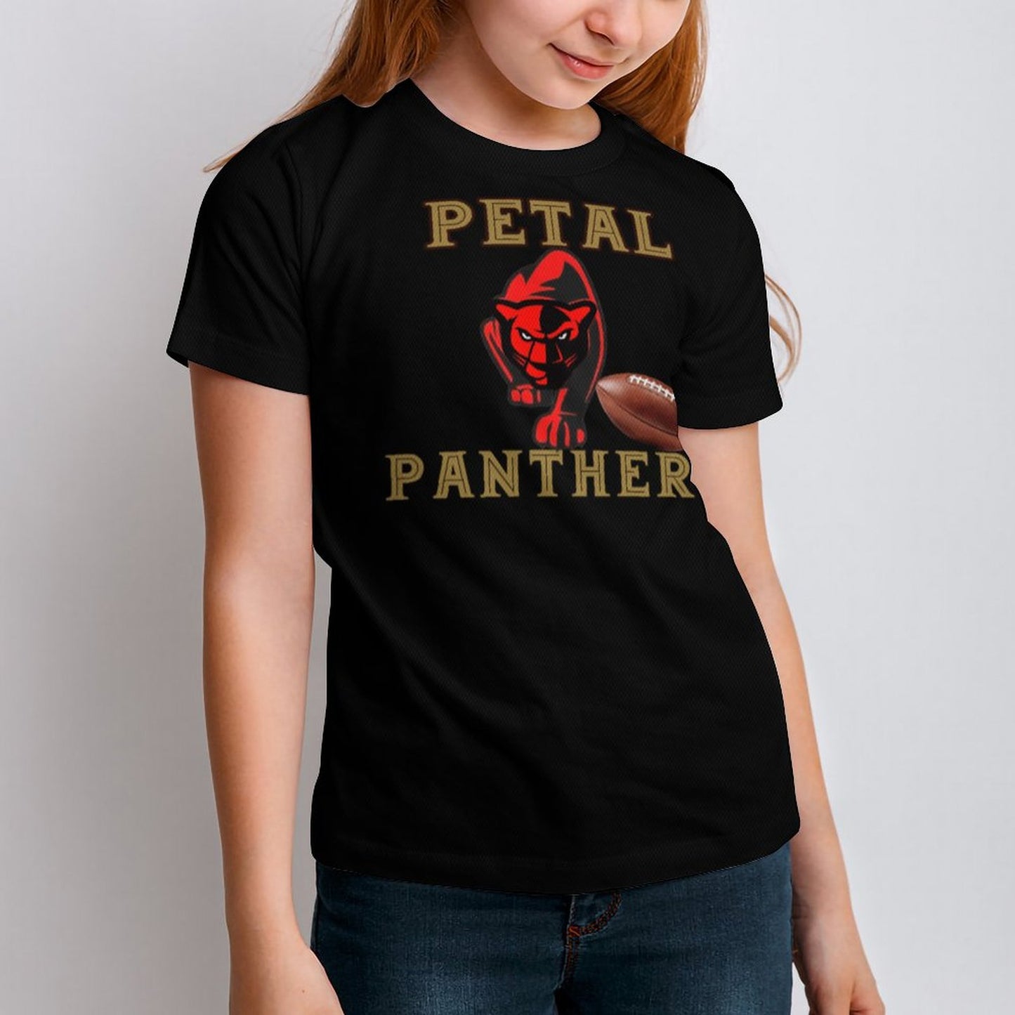 Petal Panther Football Short Sleeve Kid's T-Shirt-Black