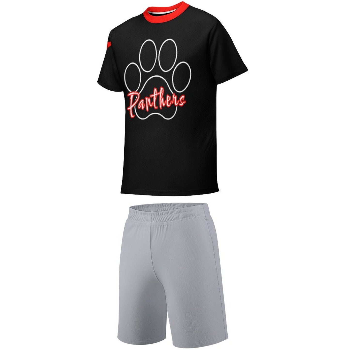 Petal Panther Paw Print T-shirt Shorts Set -Black