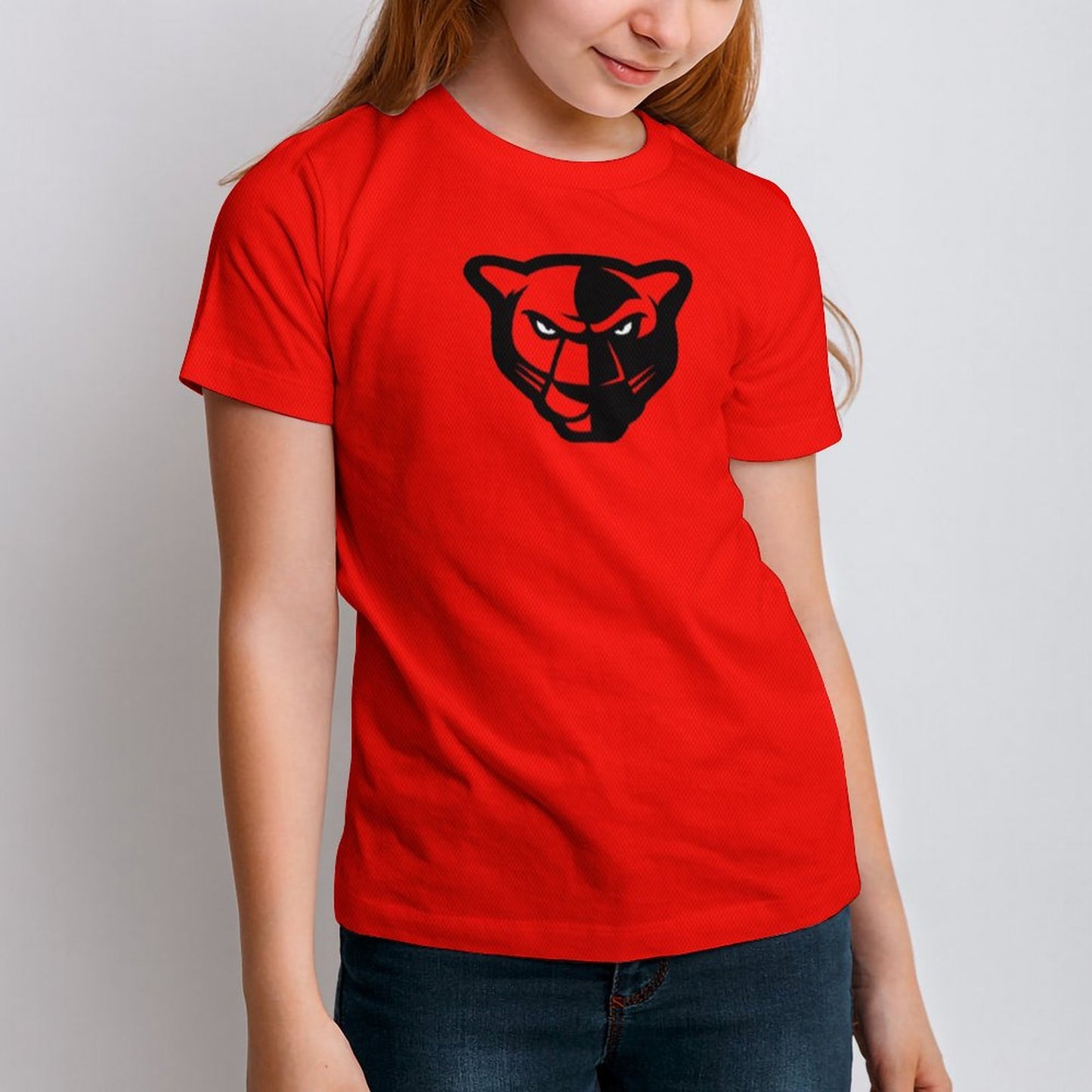 Petal Panther Head Short Sleeve Red Kid's T-Shirt