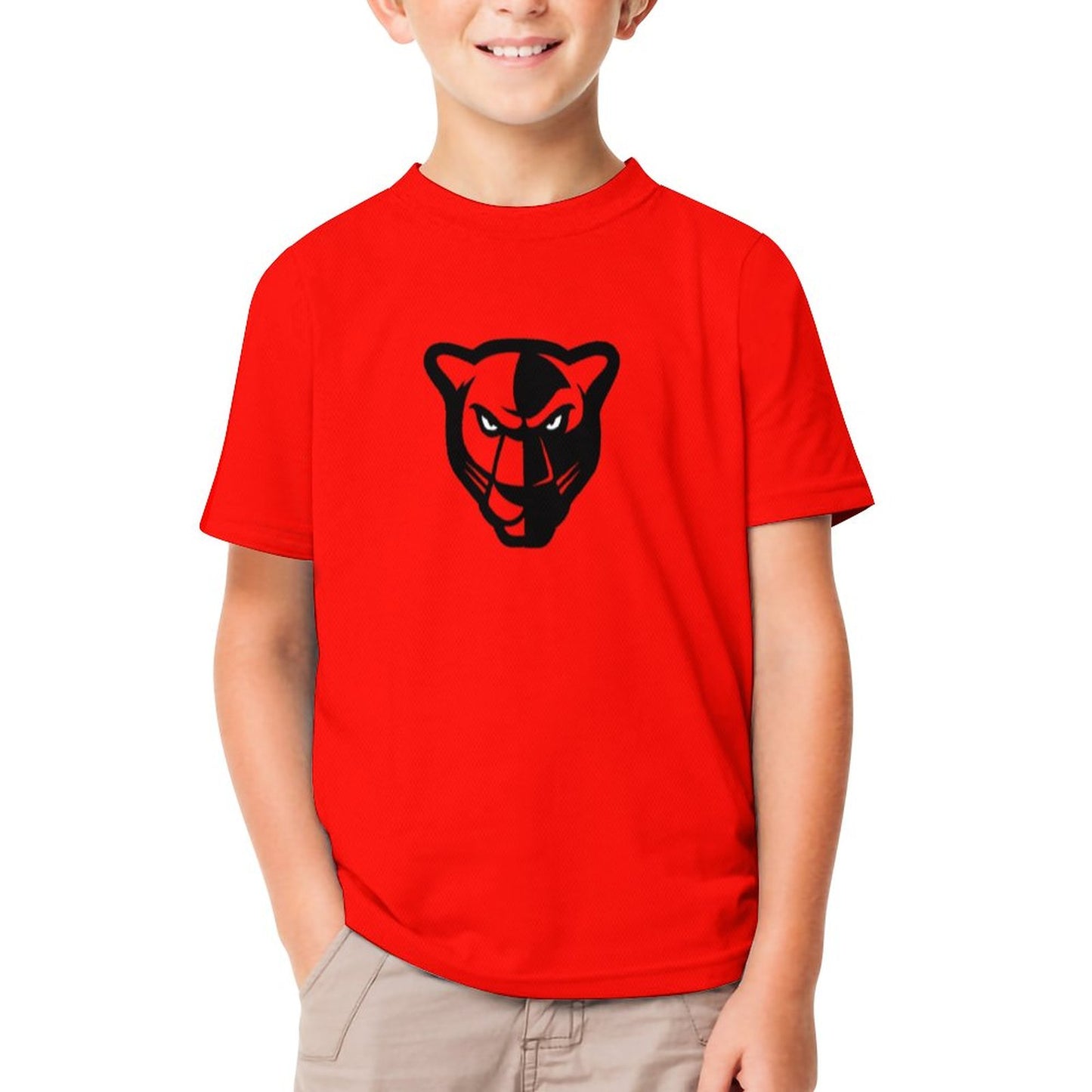 Petal Panther Head Short Sleeve Red Kid's T-Shirt