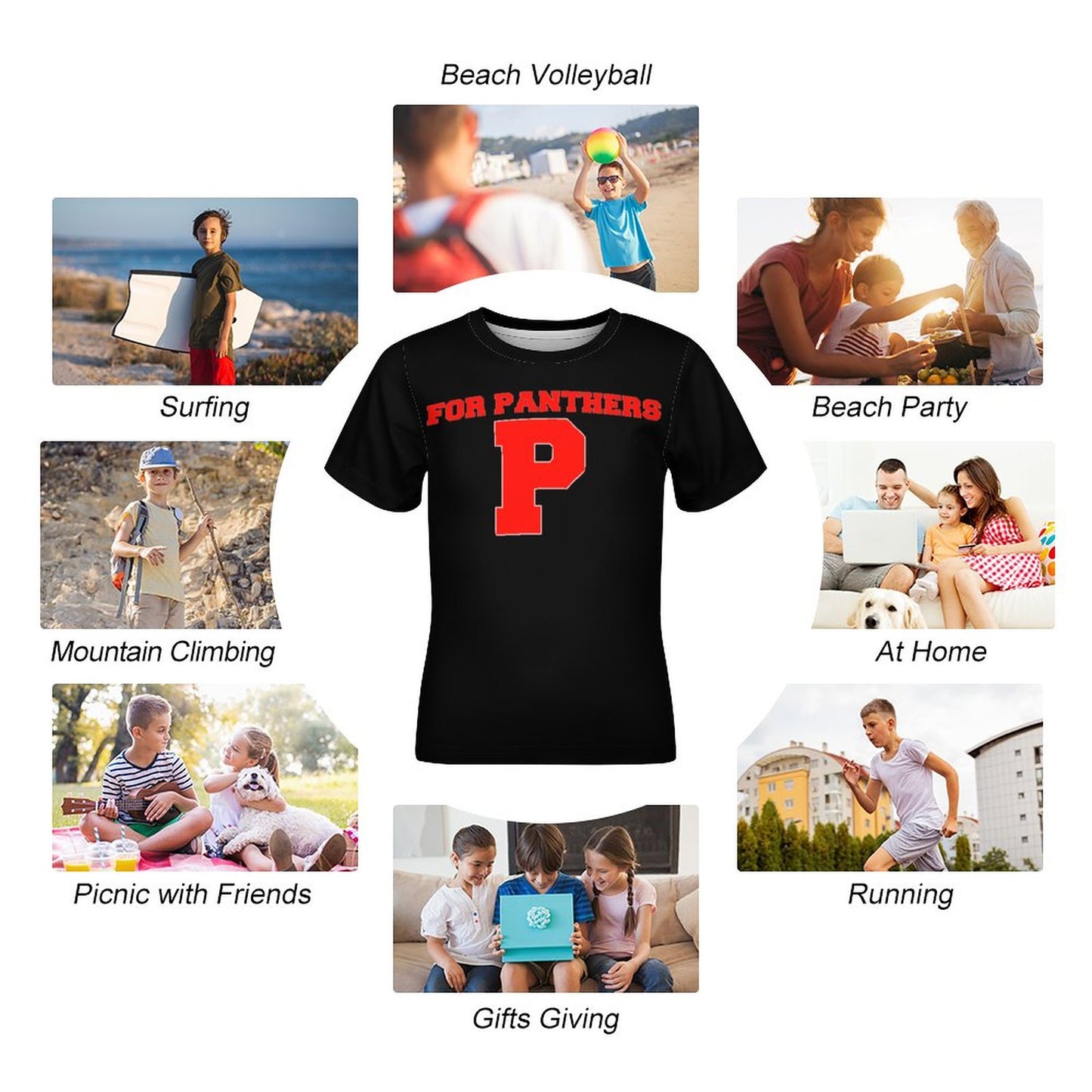 Petal P For Panthers Black Short Sleeve Kid's T-Shirt