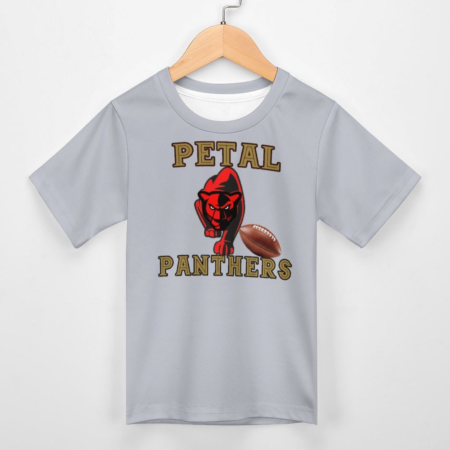 Petal Panther Football Short Sleeve Kid's T-Shirt -Gray