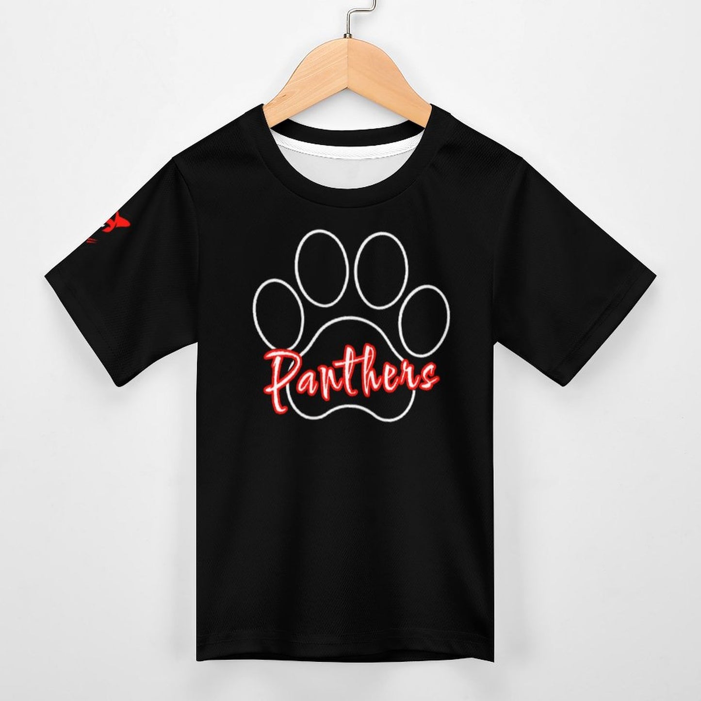 Petal Panther Paw Short Sleeve Kid's T-Shirt -Black