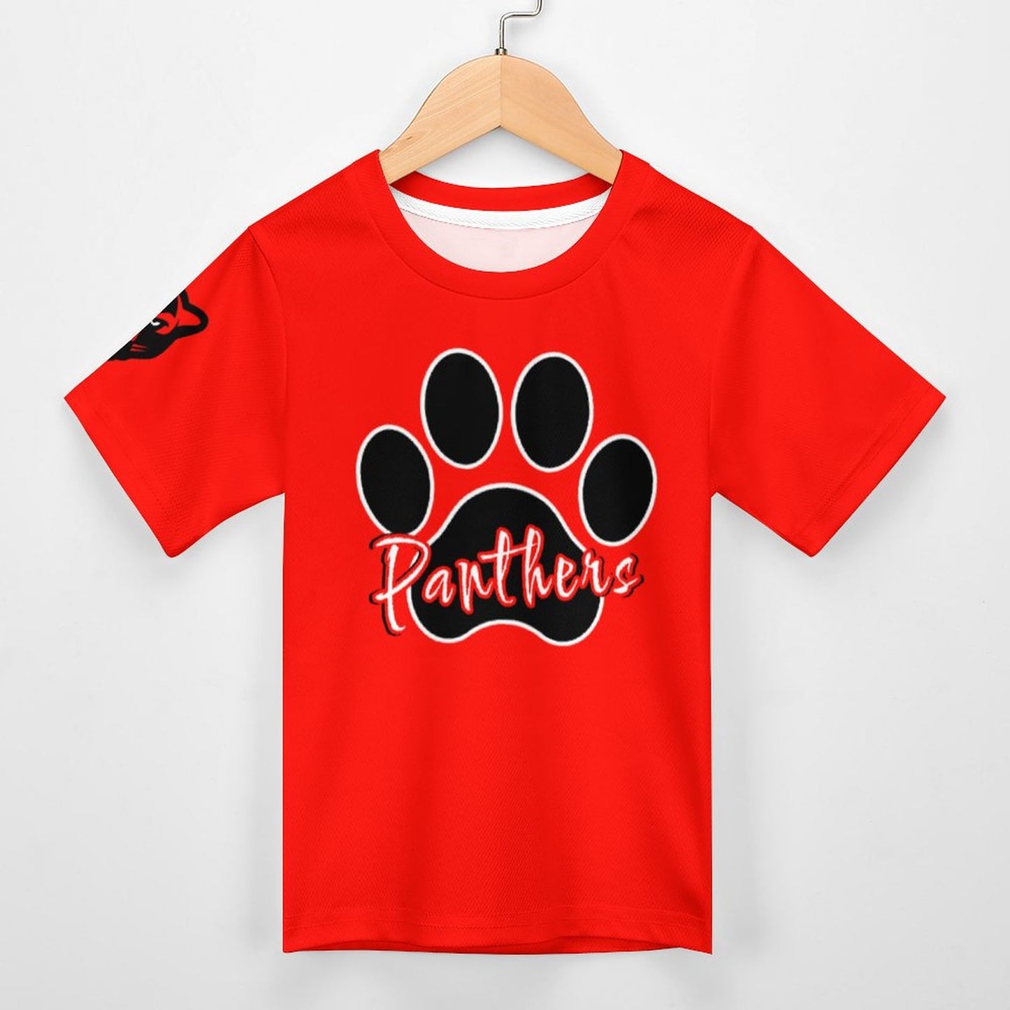 Petal Panther Paw Short Sleeve Kid's T-Shirt -Red