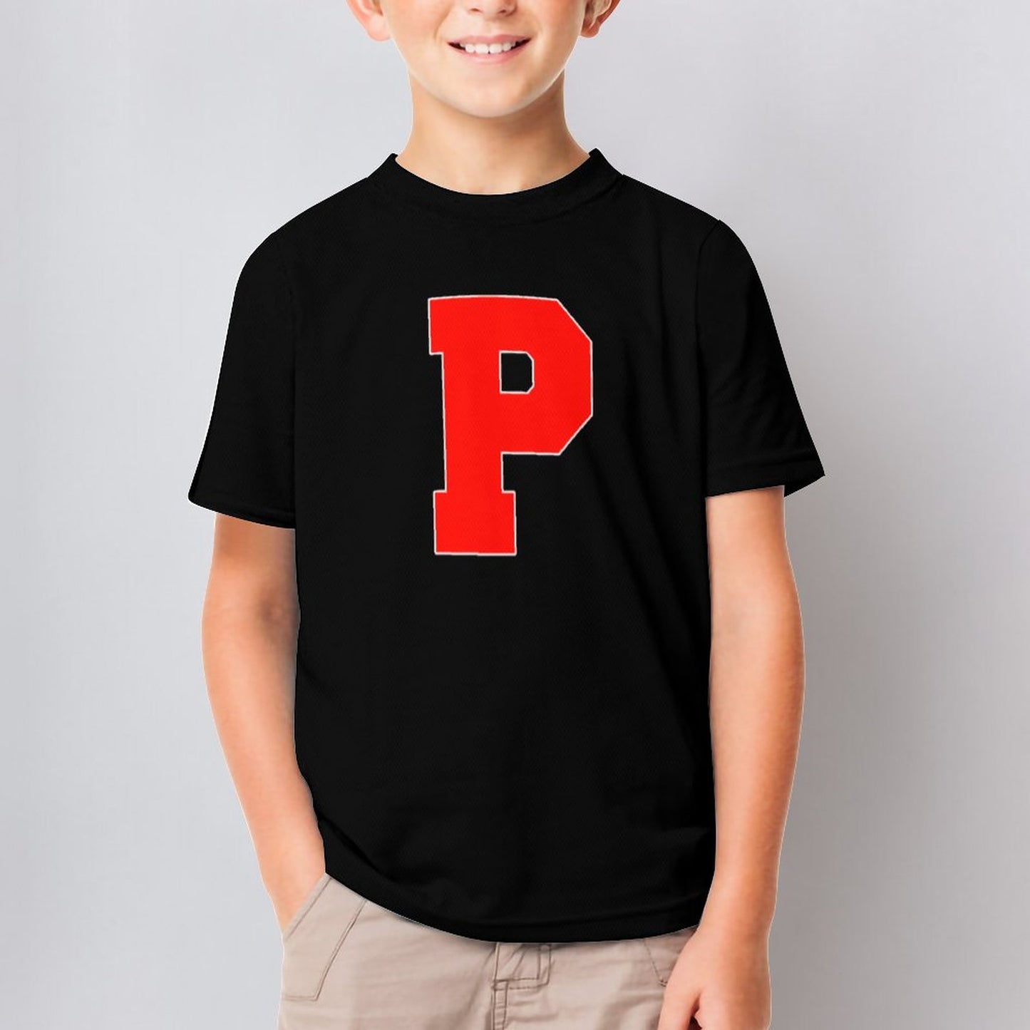 Petal P in Black Short Sleeve Kid's T-Shirt