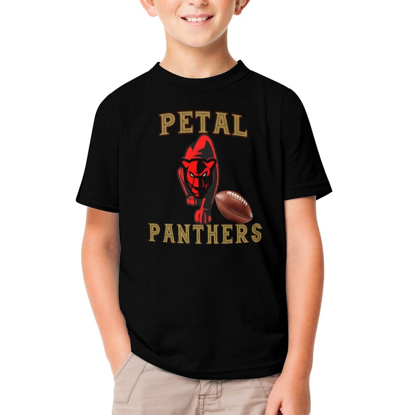 Petal Panther Football Short Sleeve Kid's T-Shirt-Black