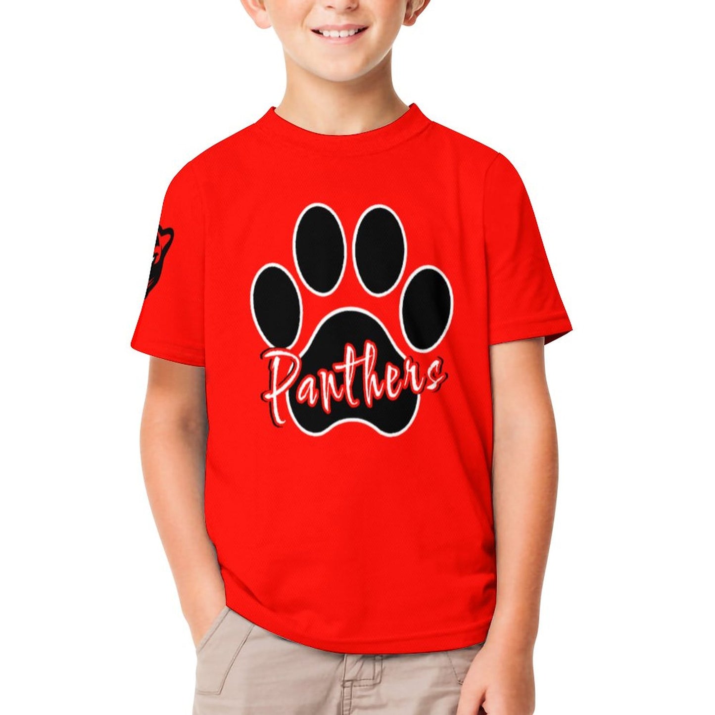 Petal Panther Paw Short Sleeve Kid's T-Shirt -Red