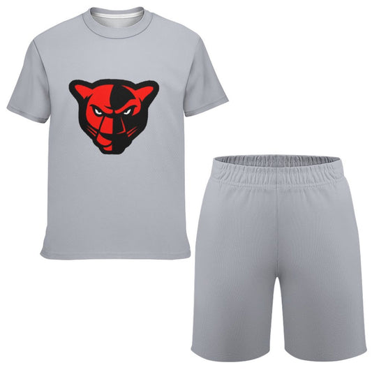 Petal Panther Head Gray T-shirt Shorts Set