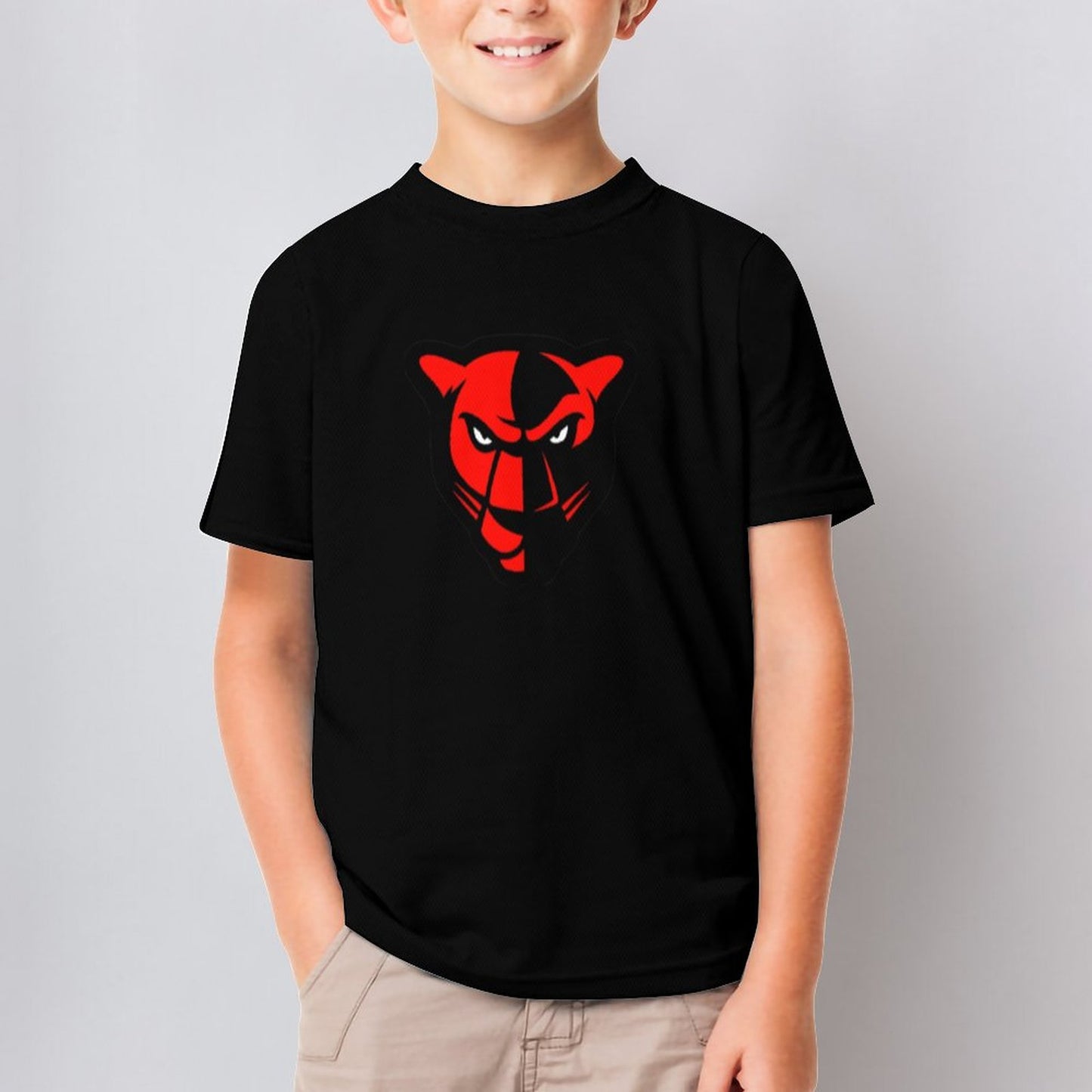 Petal Panther Head Black Short Sleeve Kid's T-Shirt