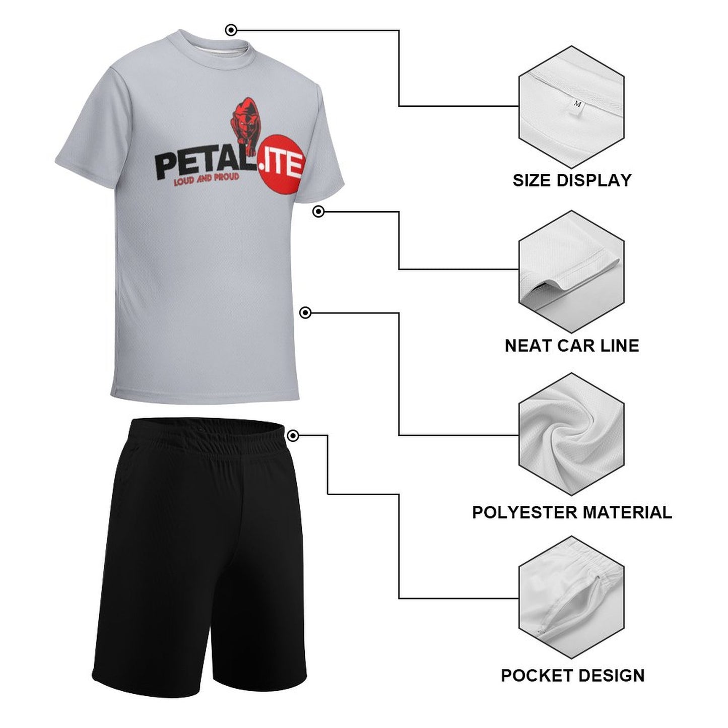 Petalite T-shirt Shorts Set -Gray and Black