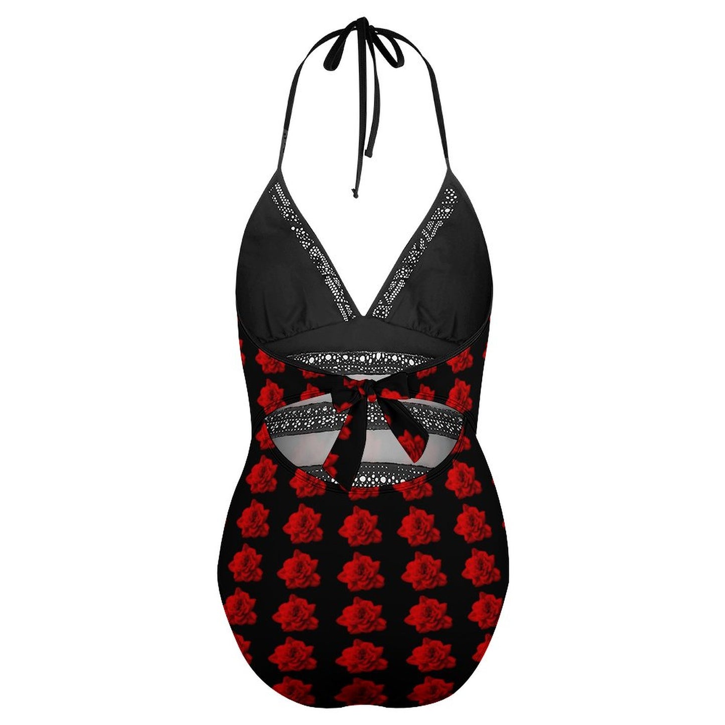 Velvet Red Rose Halter One-Piece Swimsuits