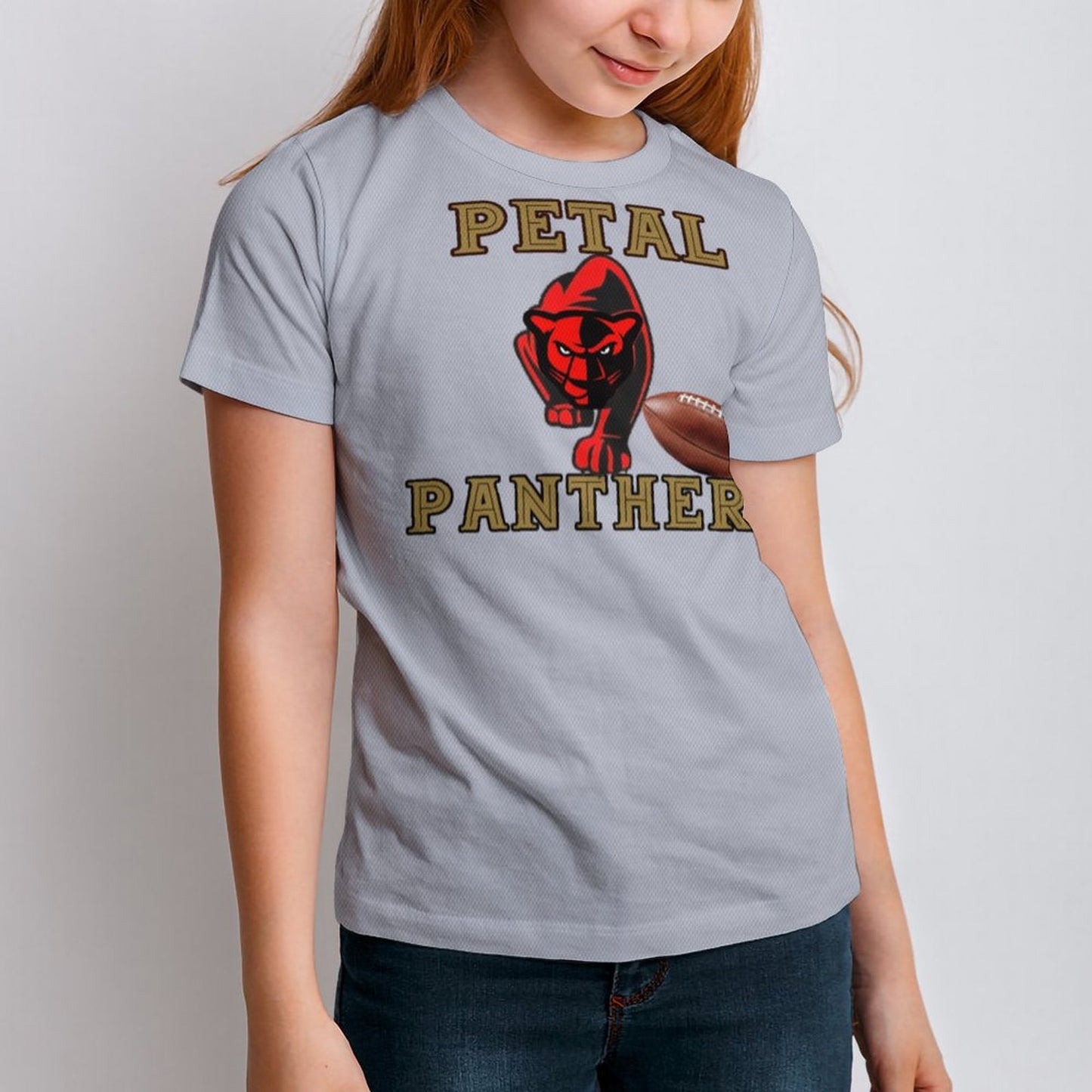 Petal Panther Football Short Sleeve Kid's T-Shirt -Gray