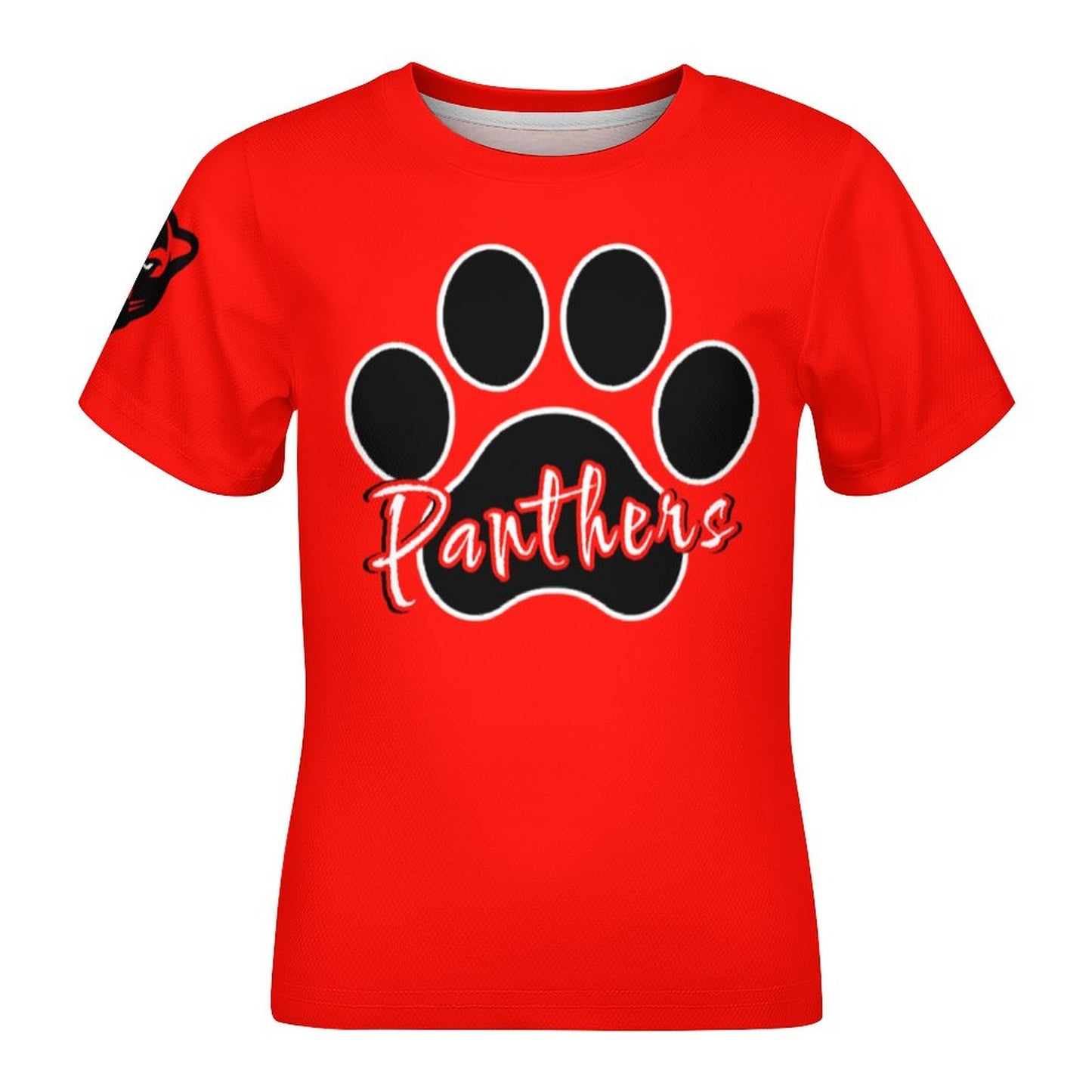 Petal Panther Paw Short Sleeve Kid's T-Shirt -Red