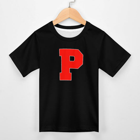 Petal P in Black Short Sleeve Kid's T-Shirt