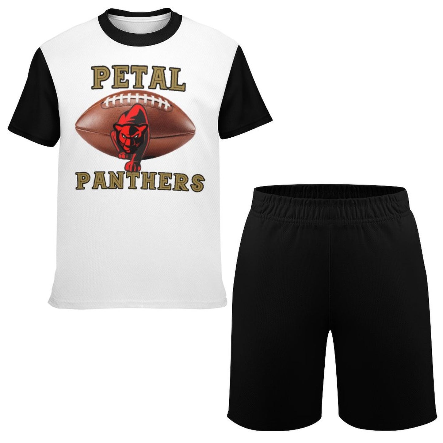 Petal Panther Football T-shirt Shorts Set White and Gray