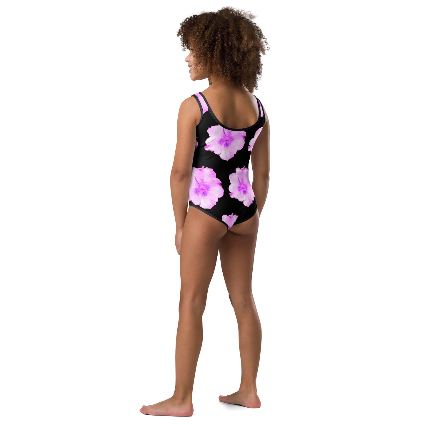 Pink Persica Rose All-Over Print Kids Swimsuit