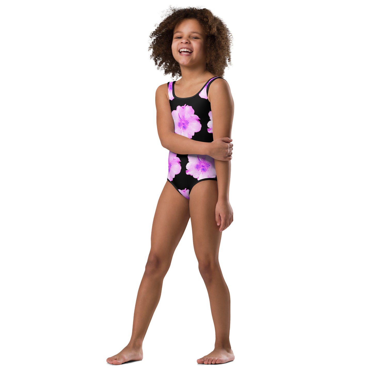 Pink Persica Rose All-Over Print Kids Swimsuit