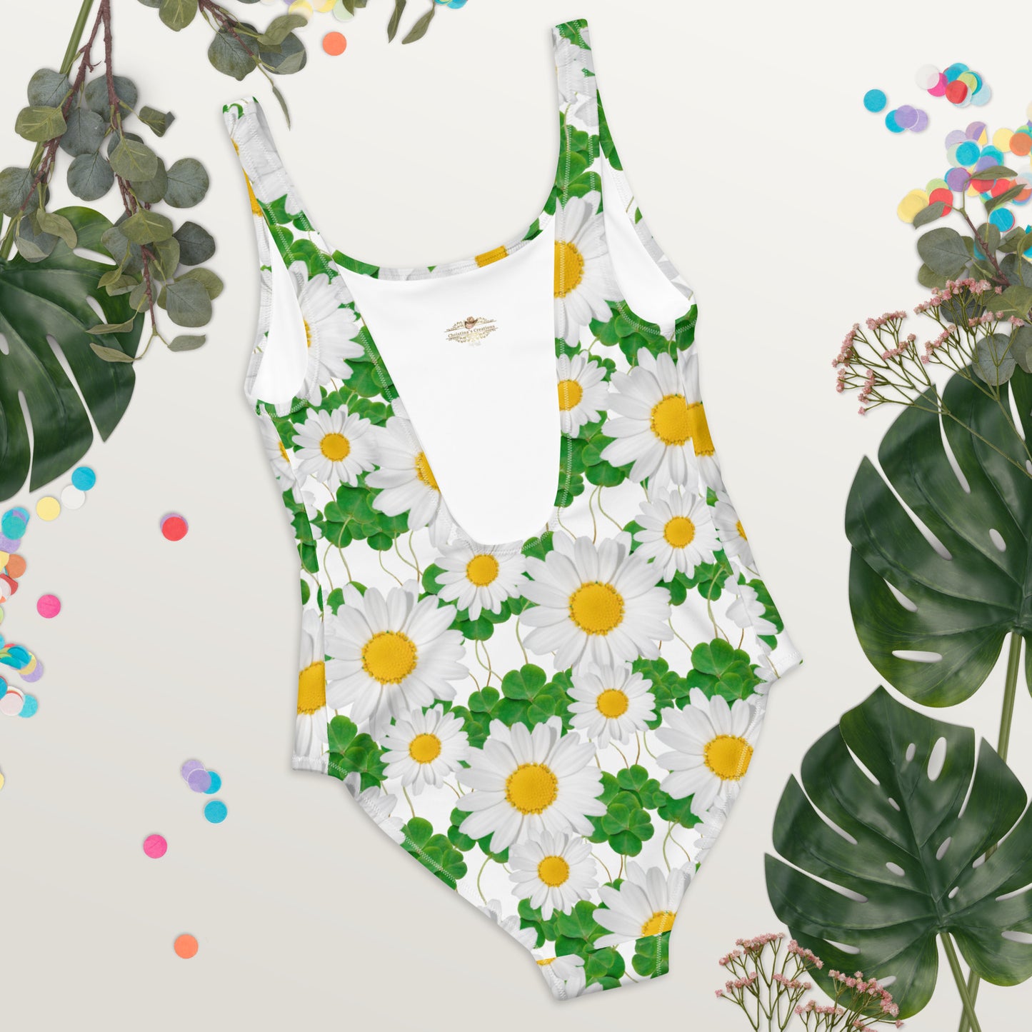 White Daisy's and Clovers One-Piece Swimsuit