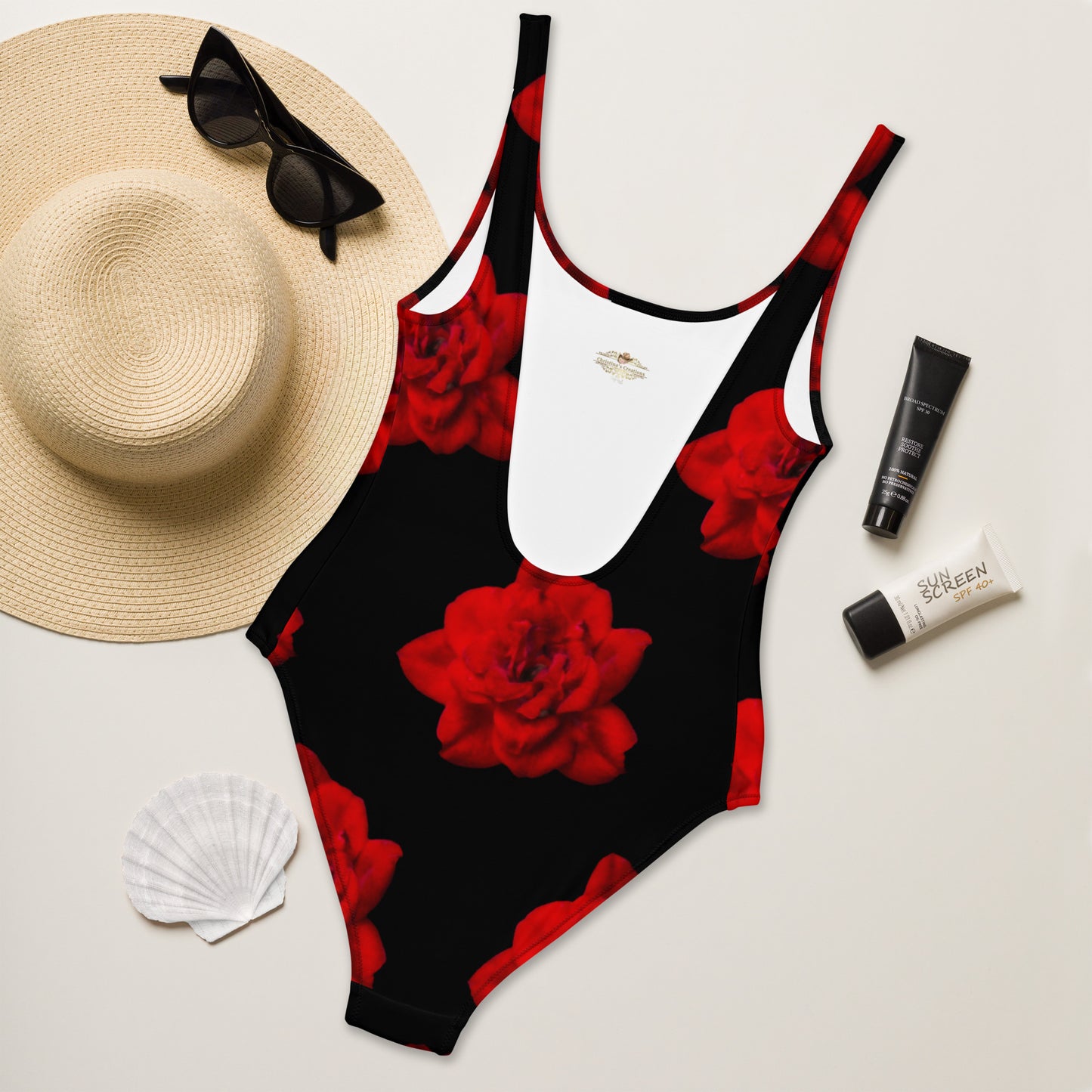 Velvet Red Rose One-Piece Swimsuit