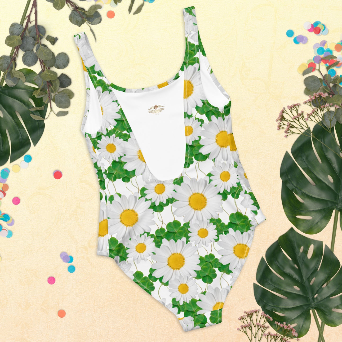 White Daisy's and Clovers One-Piece Swimsuit