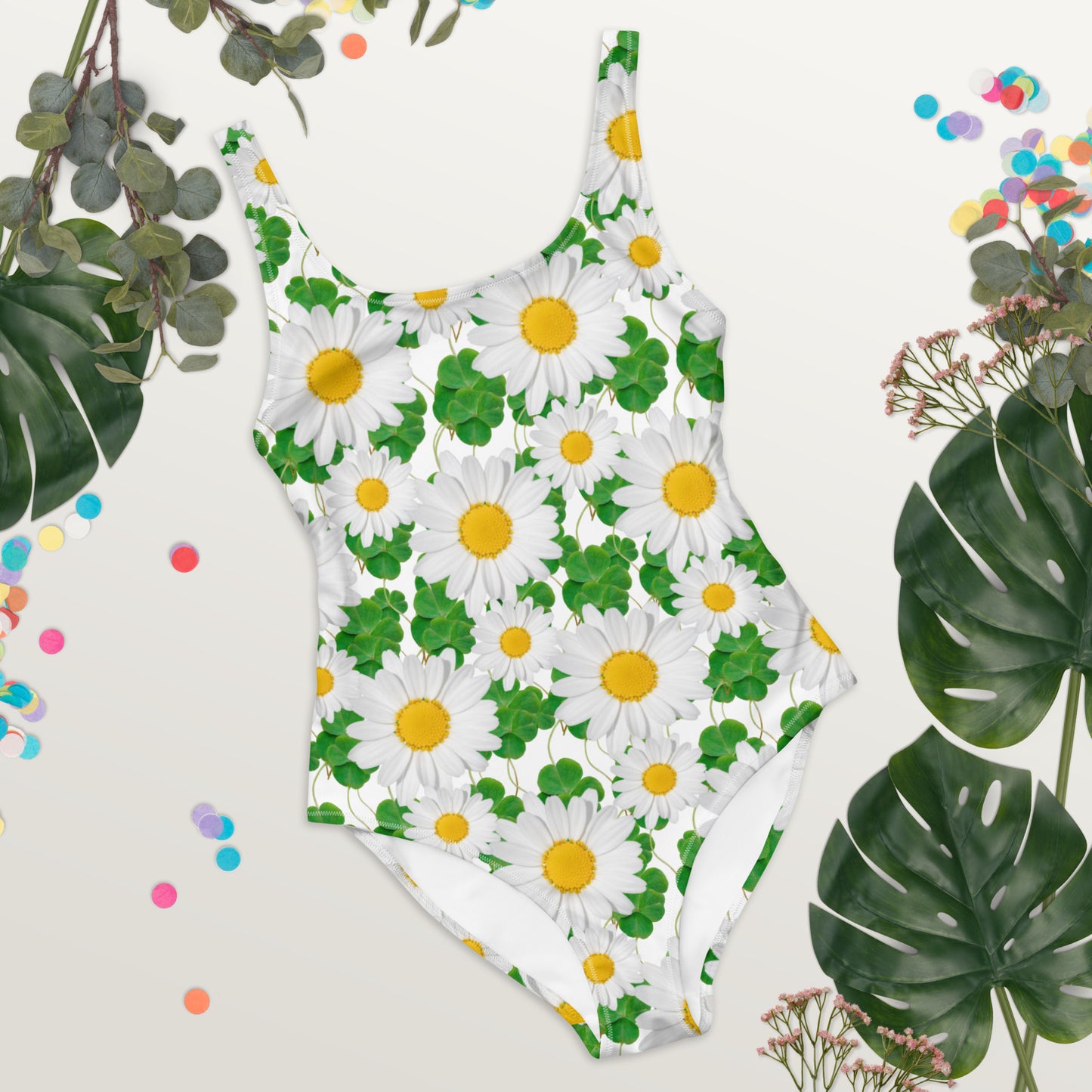 White Daisy's and Clovers One-Piece Swimsuit