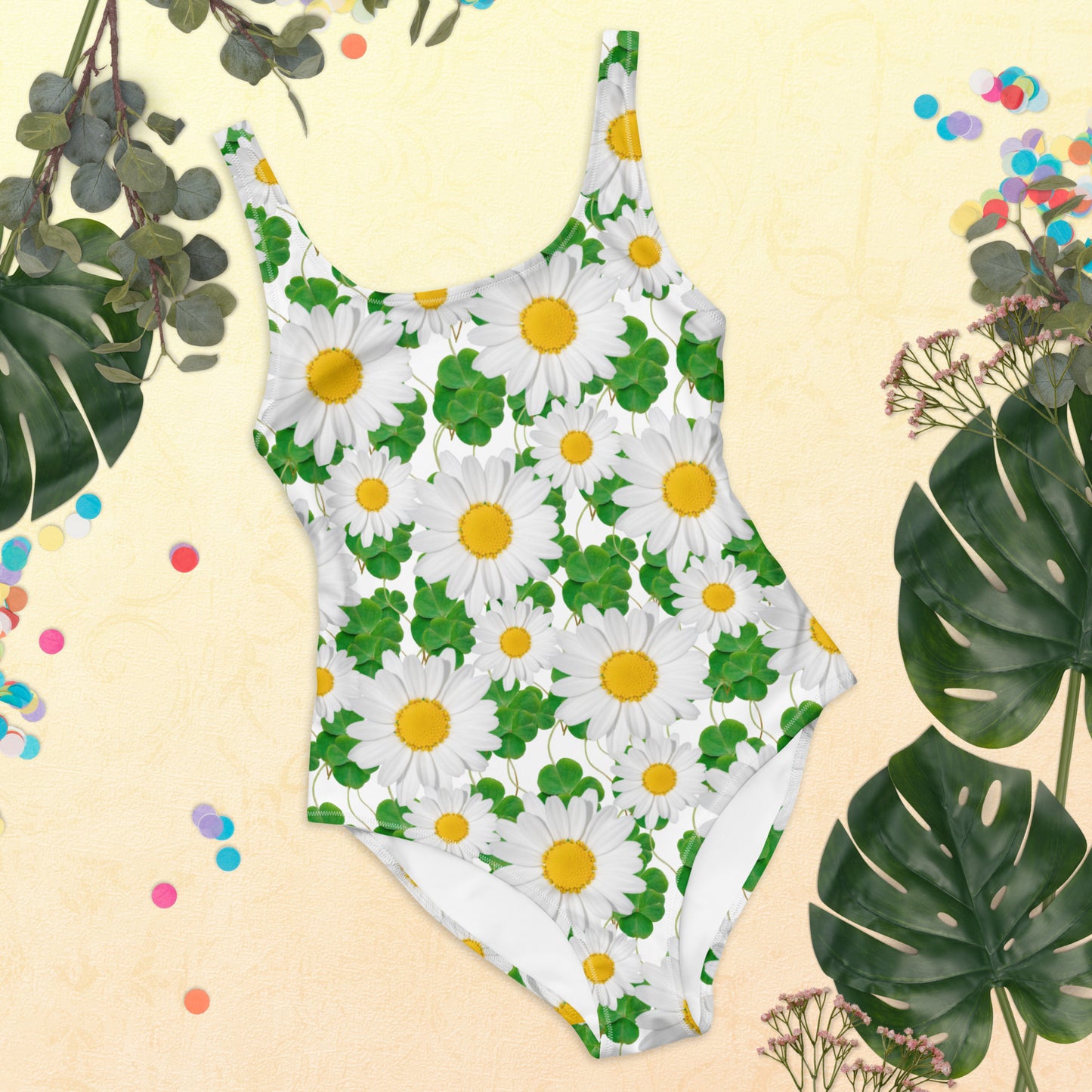 White Daisy's and Clovers One-Piece Swimsuit