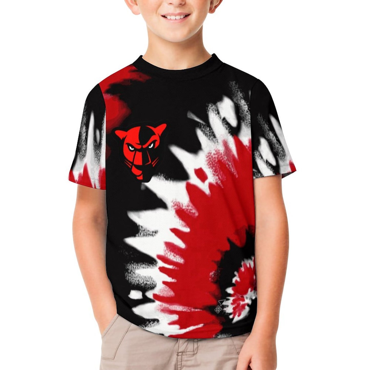 Petal Panther Head Tie Dyed Short Sleeve Kid's T-Shirt