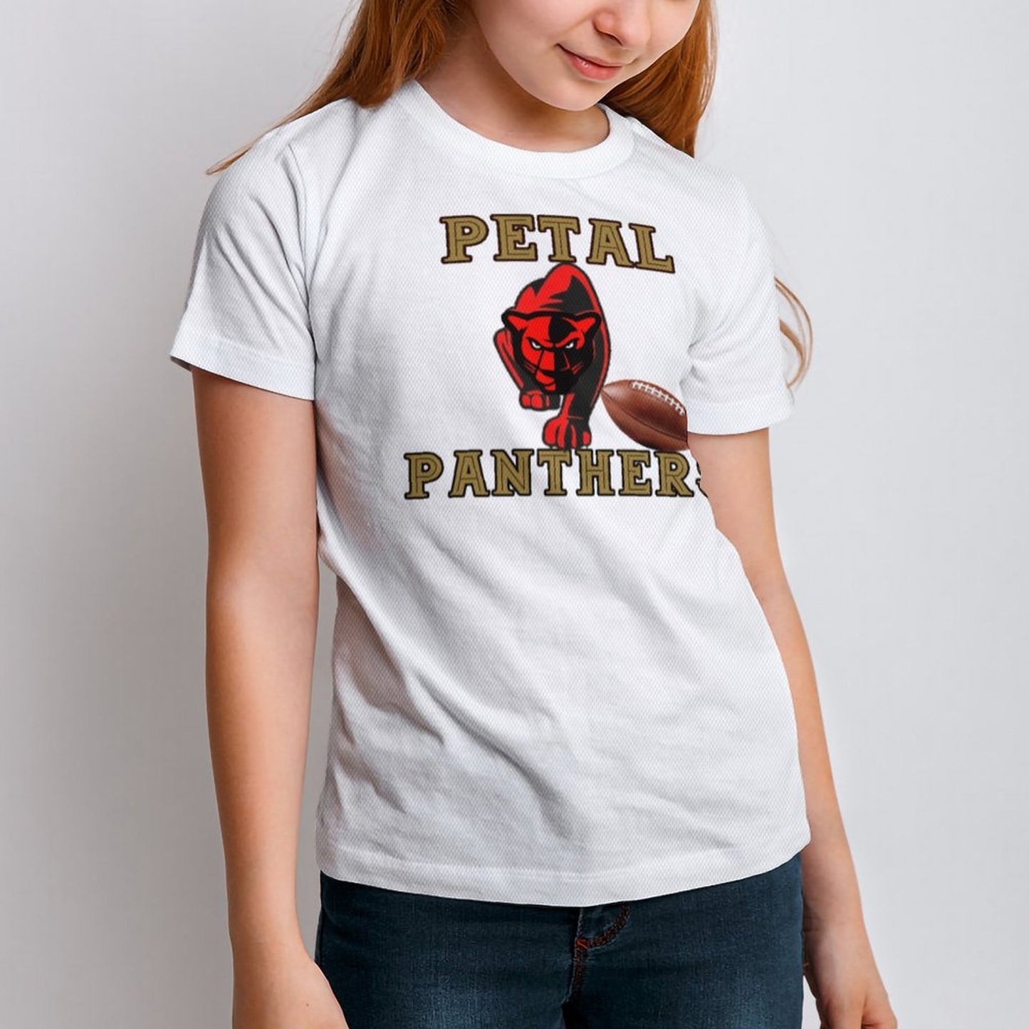 Petal Panther Football Short Sleeve Kid's T-Shirt -White