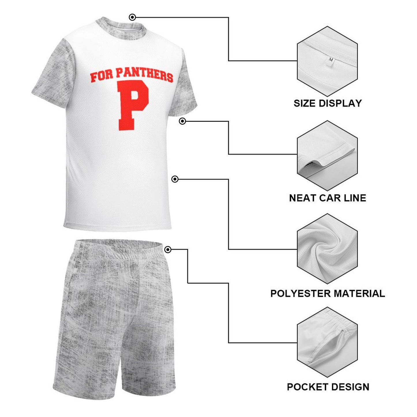 Petal P for Panthers White and Gray T-shirt Shorts Set