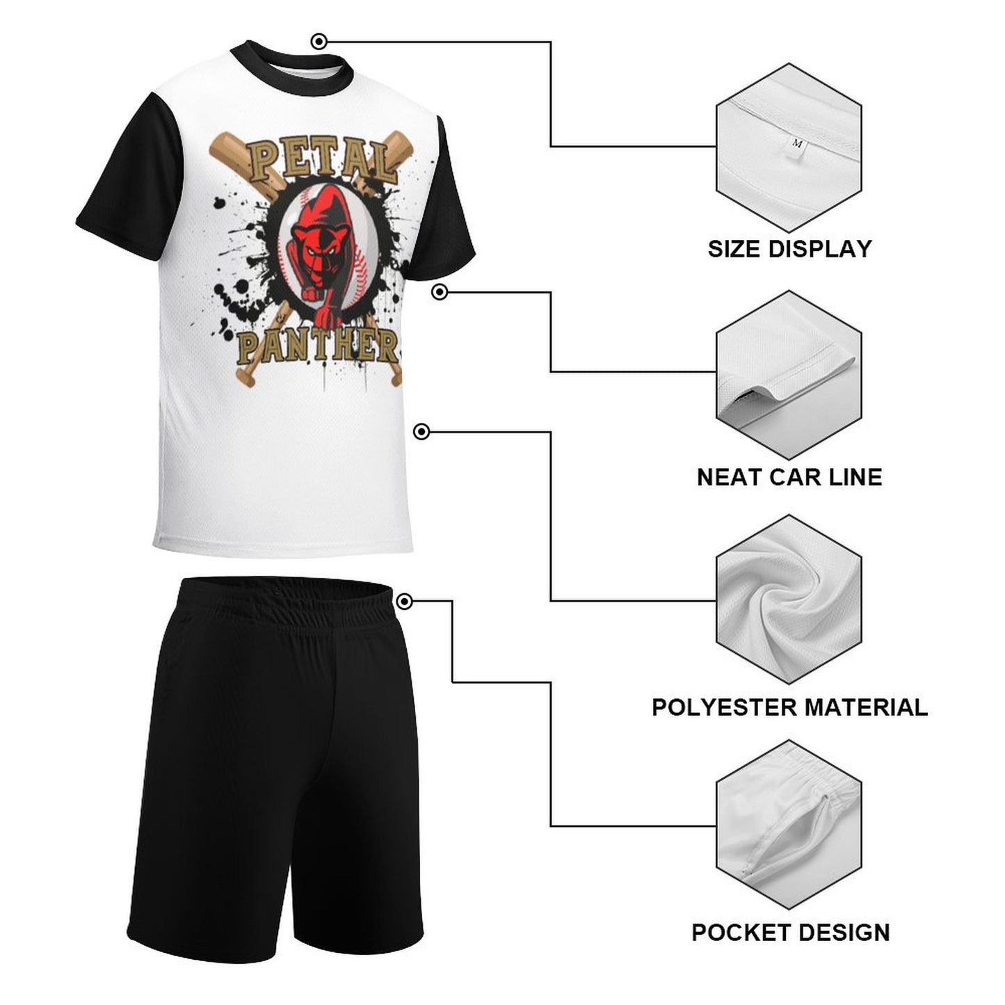 Petal Panther Baseball black and white T-shirt Shorts Set